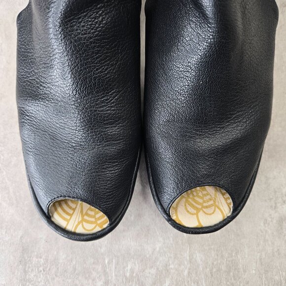 Fly London Yone Wedge Sandal 8-8.5 Black Leather Peep Toe Casyak Platform Wedges - Picture 9 of 14